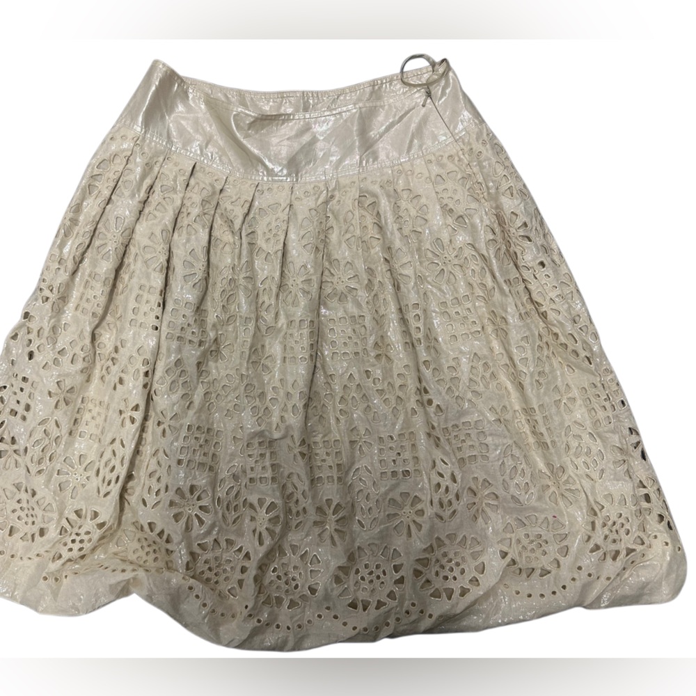DKNY Gold shimmery Laser-Cut A-Line bubble hem Skirt